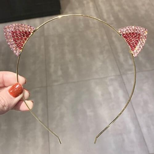 2020 Handmade Cat Ear Rhinestone Alloy Hairband Fashion Sweet All Match Street Headband Outdoors Pink White Headwear Accessories