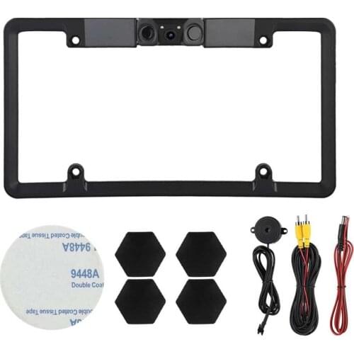 NEW 3 in 1 Car License Plate Frame Parking Sensor Radar Rearview Reverse Backup Camera 2 LED Car Number Plate Holder Black Color