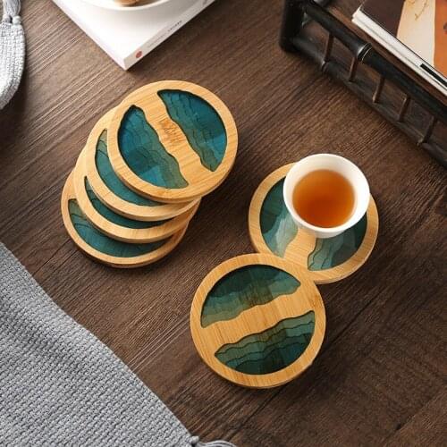 Creative Bamboo Design Tea Coaster Waterproof Potholder Pad Fresh Landscape Placemat Home Kitchen Decoration Dinner Plate Mat