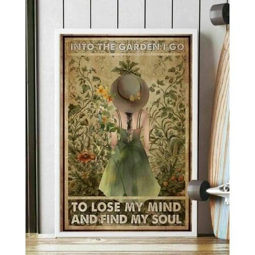 Into The Garden I Go to Lose My Mind Painting Metal Plate Vintage Coffee Wall Coffee Bar Decor Metal Sign 12x16 inch