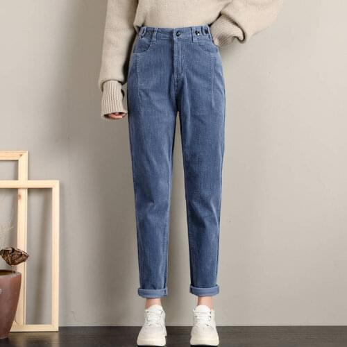 Corduroy High Waist Pants Women New Blue Long Autumn Winter Pants Women Pentalon Femme Casual Harem Pants Ladies Trousers C5914