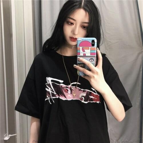 Summer Korea ulzzang Harajuku women shirt bf loose wild couple cartoon print short-sleeved T-shirt casual black female tide tops