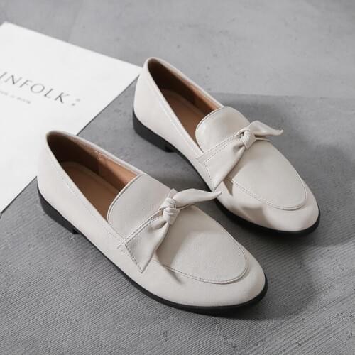 41-44 plus size bowtie leather flats women British round toe bow brogues slip on lazy shoes preppy girls mules single flats