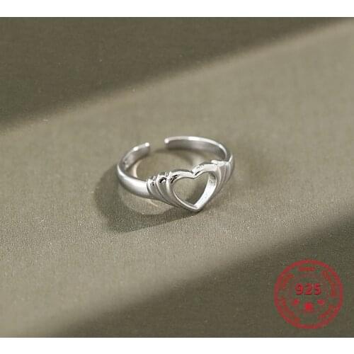 100% 925 Sterling Silver Ring Simplicity Personality Hollow Heart-shaped Temperament For Women Jewelry Suitable For Gifts