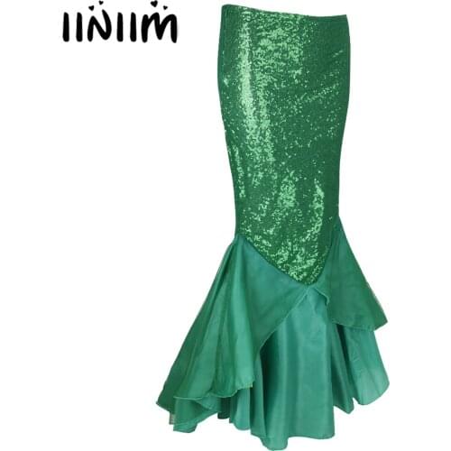 Fashion Women Mermaid Cosplay Costumes Ladies Party Dress Sequins Tulle Tail Green Skirt Shiny Princess Skirts Christmas Costume