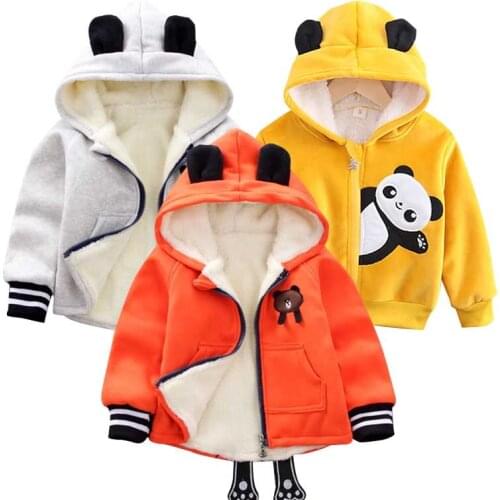 Infant Winter Clothes Plus Velvet Sweater Children Baby Cartoon Warm Jacket Girl Boy Zipper Casual Coat Kids Cotton Outerwear