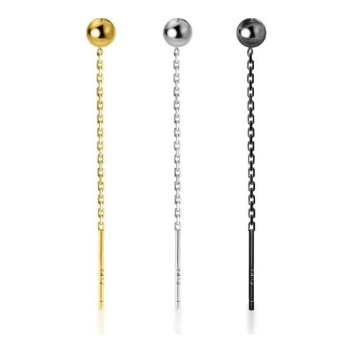 1pair 4MM 18K GOld 100% Authentic 925 Sterling silver White/ Gold ILucky Ball Threader Chain Earrings jEWELRY TLE1228