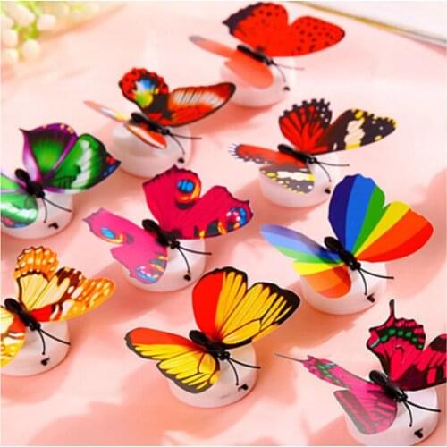 1PCS Beautiful Wall Night Lights 3D Wall Sticker Colorful Butterfly LED Night Light Color Random For Home Bedroom Decorative