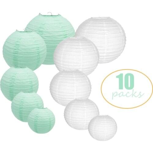 10 Pcs/set 6"-14" White Mint Green Chinese Paper Lantern Assorted Sizes Round chinoise papier lampion wedding Hanging Home Decor