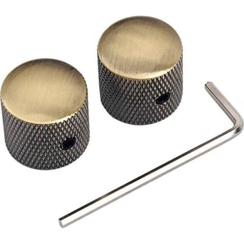 2 Pcs Metal Dome Electric Bass Guitar Volume Tone Control Knobs Cap with Wrench Bronze