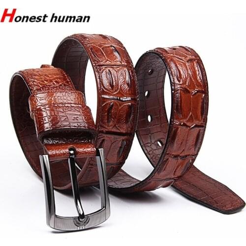 2019 Fashion Crocodile Pattern Genuine Leather Belts For Mens Luxury Designer Metal Pin Buckle Jeans Belt Black ceinture homme