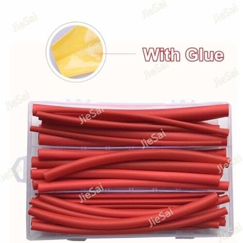 30Pcs 18cm Heat Shrinkable Tubing 3/1 3:1 Red Dual Wall Tube With Glue 6 Size Insulation Wrap Sleeving Car Cable