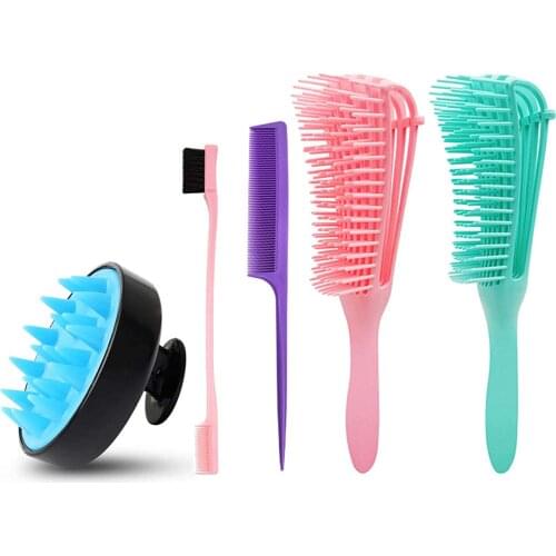 5Pcs set Detangling Hair Brush Massage Wet Hair Comb Detangler Hairbrush 3a to 4c Kinky Wavy/Curly/Coily/Wet/Dry/Oil/Thick Hair