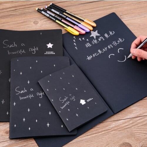 60 Pages Starry Night Sketchbook Diary for Drawing,Black Paper Sketch Book,Memo Pad Notebook Office School Supplies Gifts