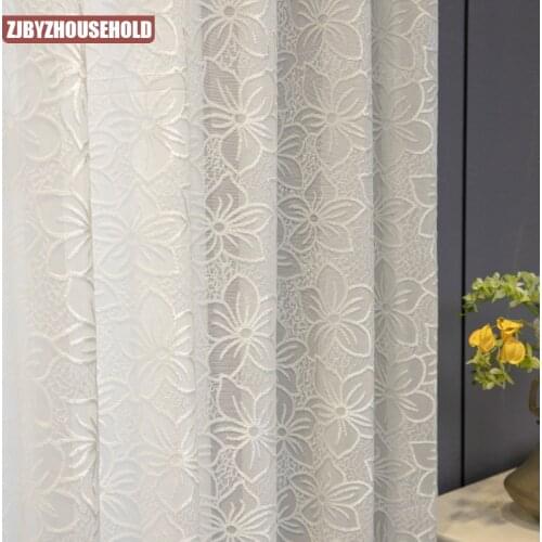 White Floral Tulle Curtains for Living Room Bedroom Sheers Curtain Drapes for Windows Gril Princess Room Cortinas Elegantes