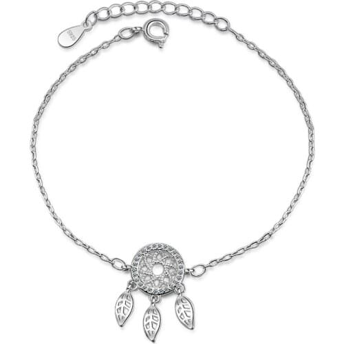 Fashion 925 Sterling Silver Crystal Tassel Feather Charm Bracelet For Women Bracelet &Bangle Wedding Jewelry SL193