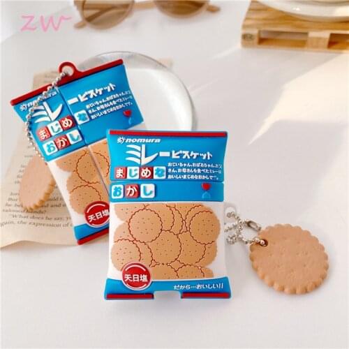 Japanese cookies food round cookies 3d case for airpods 1 2 pro soft silicone case wireless bluetooth headset protective cover