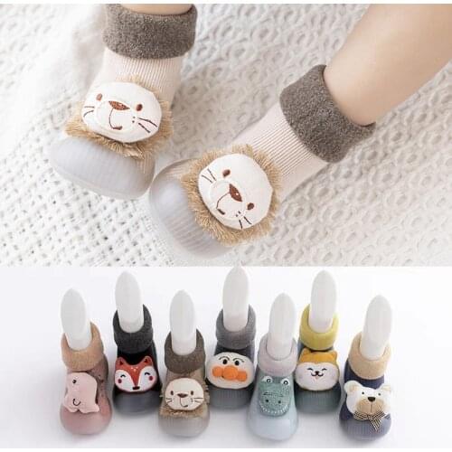 Baby Shoes Winter Knit Warm Cute Cartoon Non-slip Floor Socks Girls Boys Kids Soft Rubber Sole Toddler Shoes Socks Infant Shoes