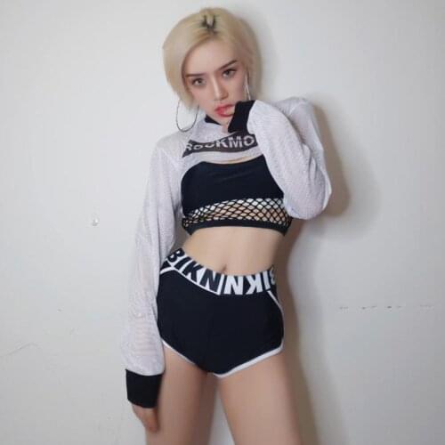 Jazz Dance Hip hop Costumes Mesh Blouse Bar Dj Gogo Collar Dancr Clothes Sexy Club Street Dancewear Womens Clothing Stage Outfit