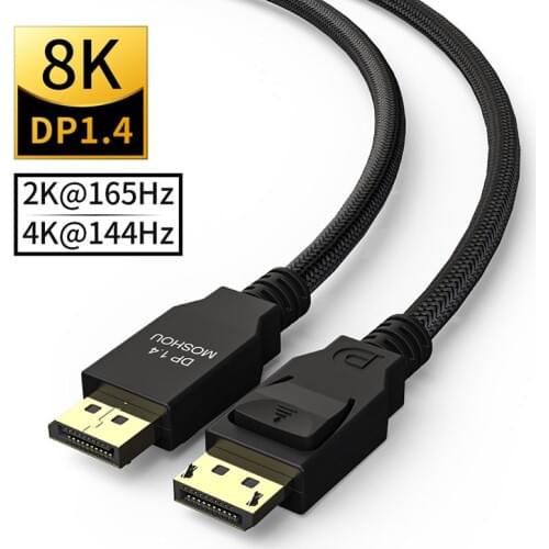 2021 DP To DP 1.4 Cables Video 8K@60Hz 4K 120Hz MOSHOU 32.4Gpbs 32bit HDR Displayport cable for laptop Mini DP to DP Cable