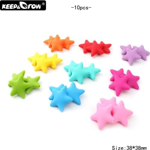 Keep&Grow 10Pcs Food Grade Silicone Beads Star Baby Teething Beads BPA Free Teethers Baby Chew Teething Necklace Pendant Toys