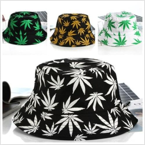 KENSHELLEY New Fashion Color Maple Leaf Double-Sided Cotton Womens and Mens Hip-Hop Fisherman Cap Outdoor Sunscreen Bucket Hat