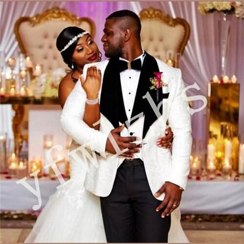 Handsome Jacquard Groomsmen Shawl Lapel Groom Tuxedos Wedding Dress Men Suits Blazer Prom Dinner (Jacket+Pants+Tie+Vest) A972