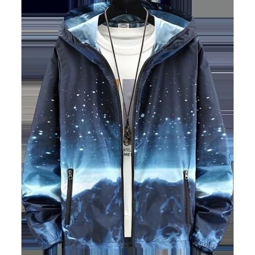 Mens woman Quick Dry Skin Jackets Sunscreen Waterproof Mens Thin Starry sky print Ultra-Light Windbreake Jacke 7XL Plus Size