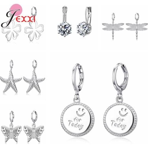 Top Sale Silver 925 Earrings Jewelry Flower Starfish Dragonfly Butterfly Smiley Hoop Earrings Ear Climber Girls