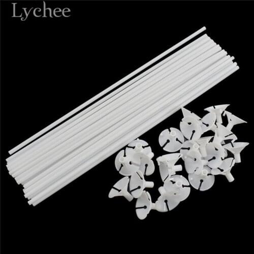 Lychee Life 25 Sets 32cm White Plastic Balloon Holders Balloon Stick with Cup Birthday Wedding Party Favors Supplies