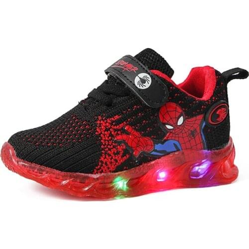 Disney autumn and winter new childrens led light shoes knitted mesh lighted sports shoes boys and girls casual shoes