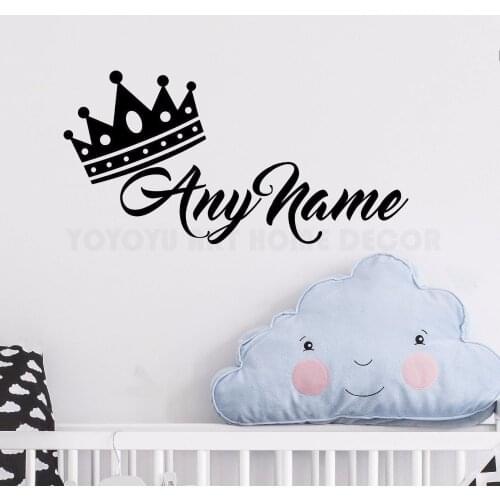 Personalized Name Princess Crown Wall Sticker Customade Prince Name Bedroom Wall Decal Art Kids Room Wall Decor Mural AY1169