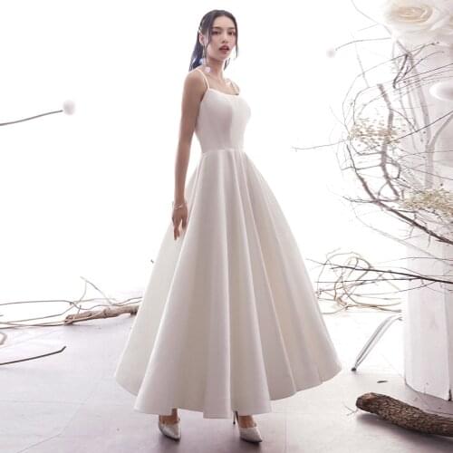 Simple A Line Wedding Dresses Satin Off The Shoulder Wedding Bridal Gowns