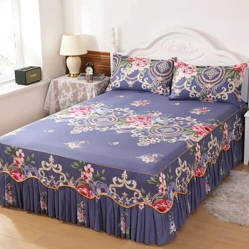 Princess Style Single Piece Sheet Bed with Skirt for King Queen Size Bed Spreads Bedroom Soft Bed Cover Without Pillowcases