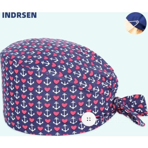 Animal Scrub Cap Love Printed with Buttons Chef Lab Hat Daily cleaning Dustproof Pet Working Surgical Caps