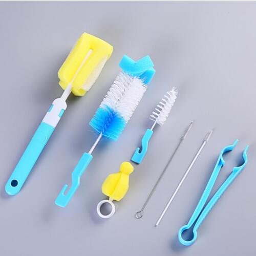 7Pcs/Set Newborn Baby Milk Bottle Cleaning Brushes Baby Feeding Drinking Straw Washing Tool Bottle Brushes Infant Care tool sets