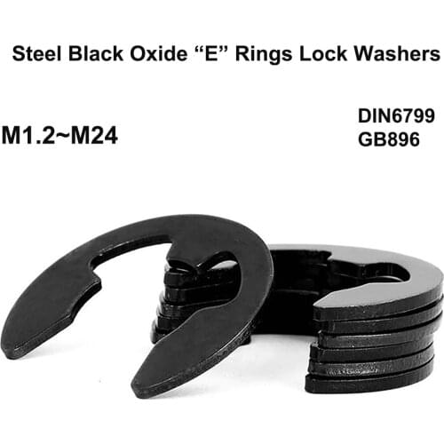 Steel Black Oxide “E” Rings Lock Washers M1.2~M24 Retaining Washers For Shafts DIN6799 GB896
