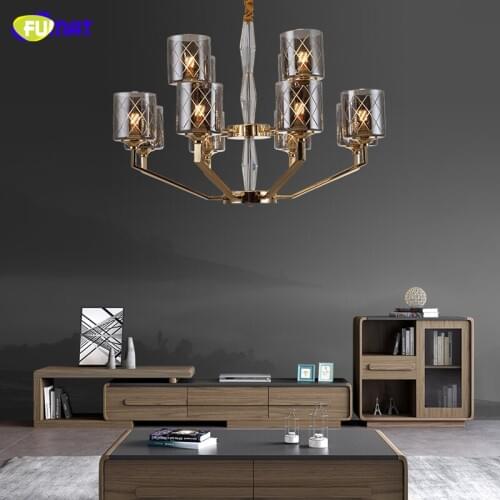 FUMAT Clear Smoky Gray Glass Color Stainless Steel Frame Chandeliers Lamps LED Hanging Light Fixture For Living Room Bedroom