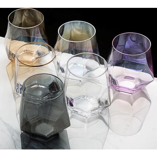 Creative Geometric Hexagonal Glass Phnom Penh Silver Edge Household Transparent Drink Cup Tea Whiskey