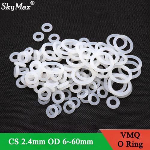 10pcs VMQ O Ring Seal Gasket Thickness CS 2.4mm OD 8~30mm Silicone Rubber Insulated Waterproof Washer Round Shape White Nontoxi