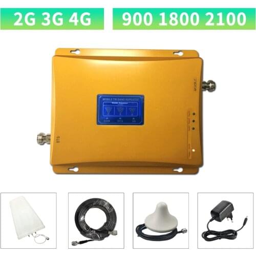 2G 3G 4G Cell Phone Booster Tri Band Mobile Signal Amplifier LTE 4g Repeater Cellular Repeater GSM DCS WCDMA 900 1800 2100 Set