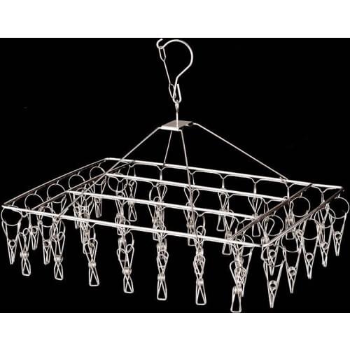 Clothes Drying Hanger Clothing Rack Foldable 8-40 Clips Stainless Steel Sock Laundry Folding Airer Hanger Underwear Socks Holder