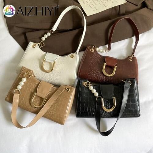 Vintage Women Alligator Pattern PU Leather Pure Color Underarm Shoulder Bag Casual Ladies Chain Small Handbags Purse