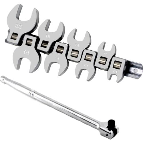 250mm Heavy Duty Breaker Bar and 8 Pcs 3/8 inch Drive Crowfoot Wrench Set Chrome Plated Crow Foot Wrench SAE/Metric
