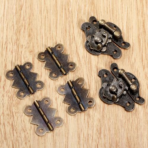 Antique Bronze 2Pcs Vintage Jewelry Chest Suitcase Box Latch Hasps Clasps Buckle with 4Pcs Hinges and Screws Furniture Hardware