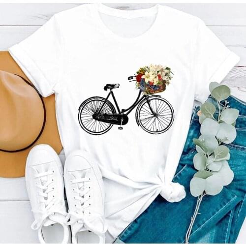 Women T Shirt New Arrival Cartoon Bike Print Fashion Bicycle Graphic Clothes Tees Lady Tshirt Tops T-shirt Womens Clothing