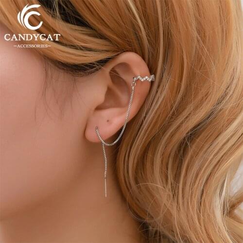 Trendy Long Chain Clip Earrings For Women Simple Wave Rhinestone No Pierced Ear Cuff Earring Fashion Jewelry Gifts Wholesale