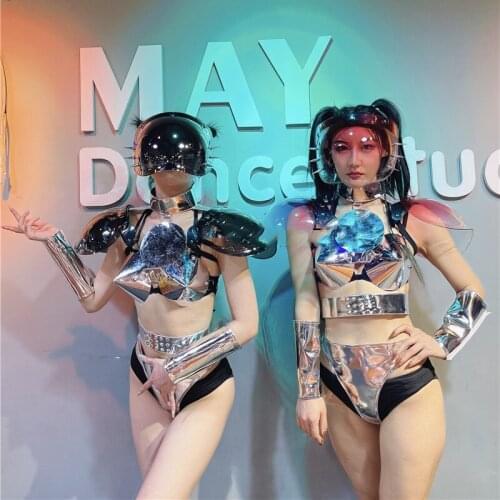 Nightclub Female Singer Stage Performance Cool Suit Silver Mirror Technology Style Gogo Dancer Costume Festival Clothing DWY6043