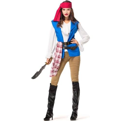 Women Halloween Pirates of the Caribbean Costumes Female Warrior Cosplay Carnival Purim Parade Stage Show Role Play Party Dress