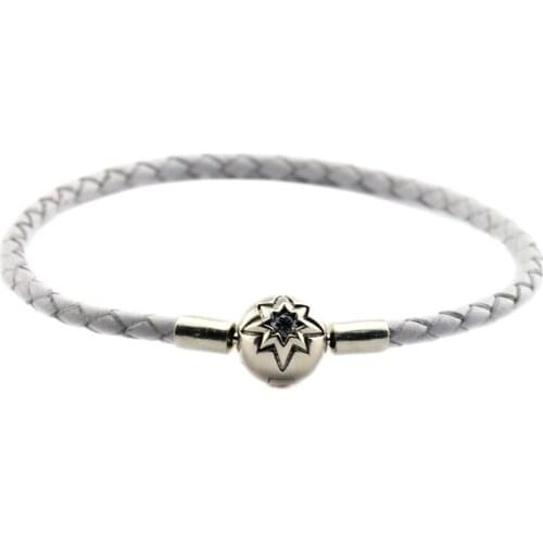 Starry Sky White Clasp Leather Bracelets 100% 925 Sterling-Silver-Jewelry Free Shipping